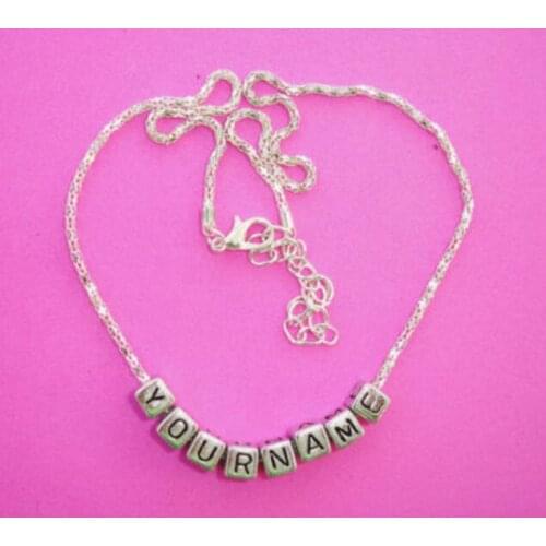 Vintage Silver Personalised Name Bead Alphabet Necklaces Pendants Charms Hollow Chain Choker Collar Necklaces For Women Z480