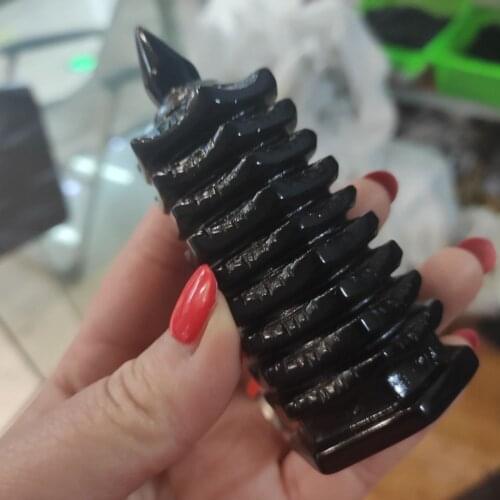 High Quality Natural Black Obsidian Stone Tower Fengshui Ornaments Carving Healing Crystal Crafts For Home Decoration Gift