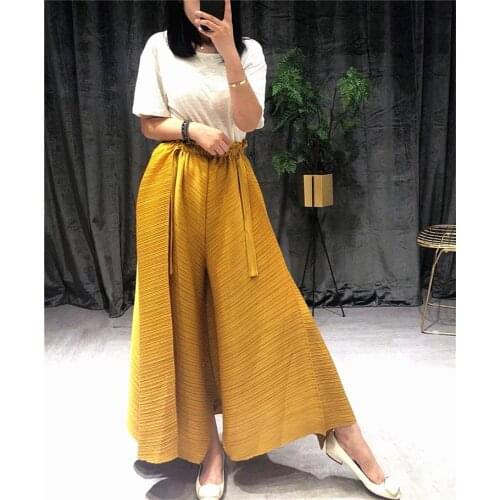 Miyake Pleated 2020 women harem pants plus size high waist pleated wide leg flare pants Girdle of waist aesthetic harajuku pants