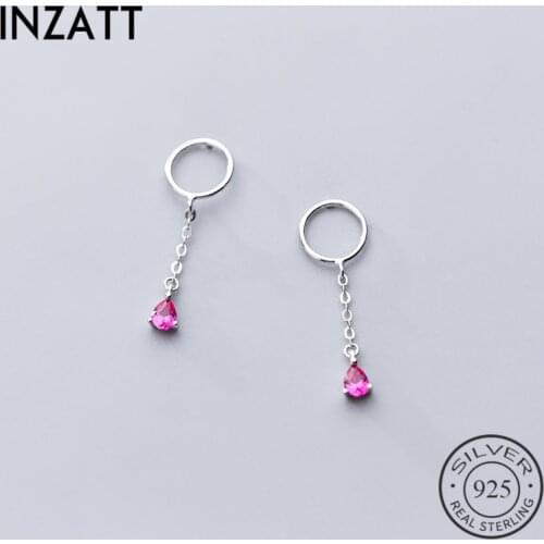 INZATT Real 925 Sterling Silver Chain Tassel Red Zircon Drop Earrings For Women Cute Party Geometric Fine Jewelry 2019 Gift