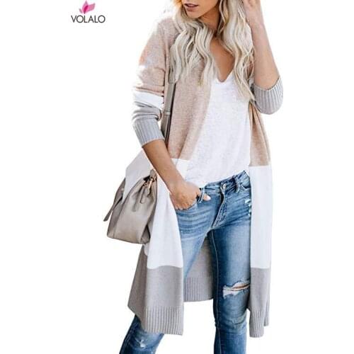 Womens Open Front Sweater Long Cardigans Boho Long Sleeve Color Block Knit Lightweight Kimono Duster Coats