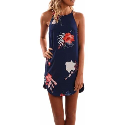 Women Hot Sale Summer Dress Sleeveless Casual Floral Print Fashion Sexy Spaghetti Strap Beach Dress Mini Short Dress