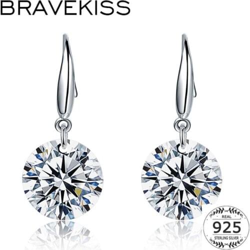 BRAVEKISS Luxury Wedding Dangle Earring crystal 925 Sterling Silver Drop Earrings for Women Love Fine Jewelry Korean BLE0344