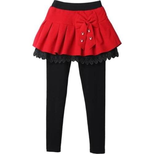 Girls Winter Leggings Pants Kids Pants Fleece Legging for Girls Thick Warm False Two Pieces Culotte Children Skirtpants Trousers