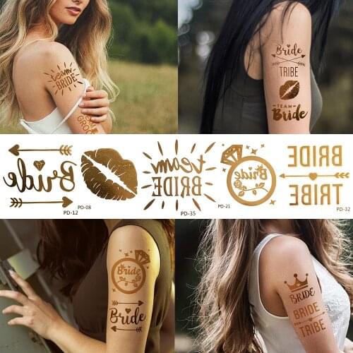 10pcs Sexy Body Art Temporary Tattoos Metallic Bride Bridesmaid Bachelorette Decor Tattoo Fake Lips Arrow Glitter Tato For Party
