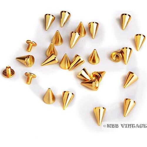 100pc Metal Punk Spikes Gothic Cone Spike Rock DIY Studs 3/8'' Gold