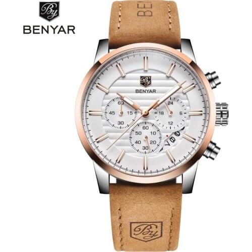 2021 Benyar Design Top Brand Quartz Watch Men Leisure Sports Watch Male Waterproof Leather Clock Relogio Masculino Montre Homme