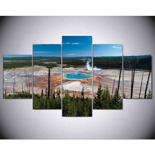 5 panel Modern forest nature hot spring hd Art print canvas art wall framed paintings for living room wall picture ny-1563