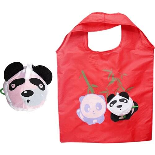 60PCS / LOT Animal Polyester Cartoon Folding Bag Environmental Protection Shopping Bag Printing Panda Creative Tote Bags