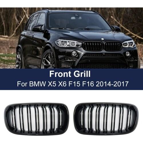 Car Bumper Hood Kidney Grille Double 2 Slat Racing Grilles For BMW X5 X6 M F15 F16 F85 F86 2014-2017 Front Grill Glossy Black