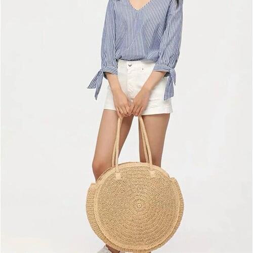 Big Size Round Straw Woven Bag Women Shoulder Bag Female Summer Beach Tote Bag