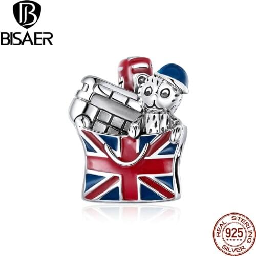 BISAER British Style Charms 925 Sterling Silver Scenery Journey Pendant Beads for Bracelet Necklaces DIY Jewelry Fine ECC1740