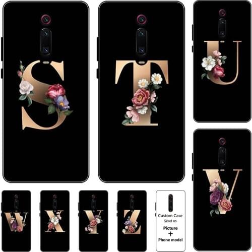 Flower 26 English Name Letters Custom Initial Case For Xiaomi Redmi K20 Pro K20 Xiaomi Mi 9T Pro 9 T 6.39" Soft Silicone Cover