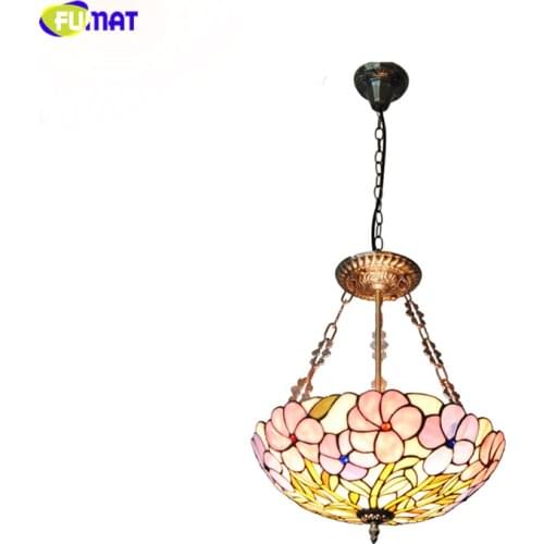 FUAMT Tiffany Floral Chandeliers Brief Pastoral Stained Glass Light For Living Room Dning Room Purple Flowers Home Decor Lamps