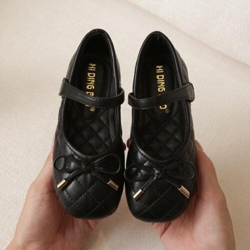 Children Pu Leather Shoes Girls Solid Flowers Princess Shoes Soft Sole Non-slip Ballerina Slip-on Kids Wedding Party Dress Shoe