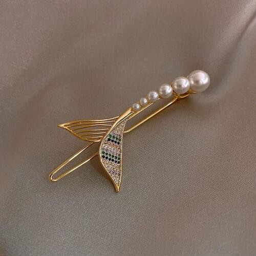 Womens Hair Clip Mermaid Hairpin for Women Pearl Rhinestones Barrettes Headwear Hair Accessories