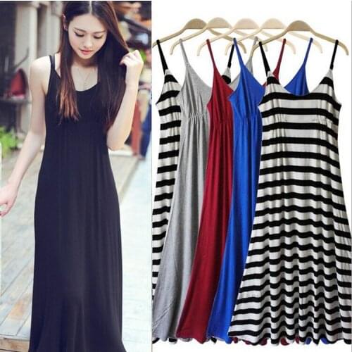 Elegant Streetwear Korean Dress Summer V Neck Sling Stripe TShirt Dresses Woman Casual Sundress Big Swing Cotton Female Vestidos