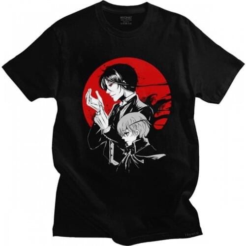 Vintage Black Butler T Shirt Sebastian Michaelis Tshirt Men Soft Cotton Ciel Phantomhive Tee Short Sleeved Fashion T-shirt Gift