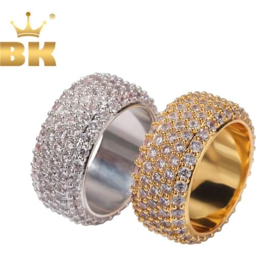 THE BLING KING 10mm Micro Paved Iced Out Cubic Zirconia Ring Men Women Gold Color 5 Row Cz Hiphop Rapper Ring Jewelry