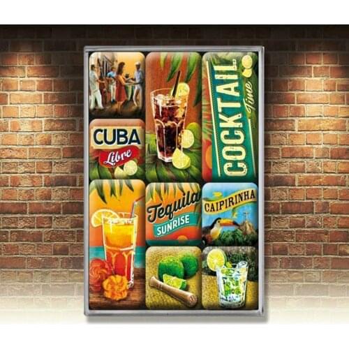 Cocktail Magnets! Tequila Sunrise Cuba Libre Drinks 9 Piece Magnet Gift Set