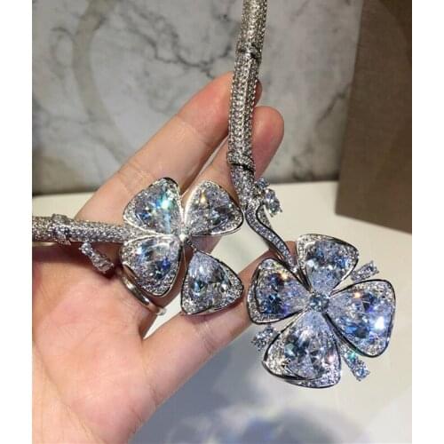 Fashion brand party jewelry flower choker collar famous brand jewelry full of crystal necklace Fiorever women accessories