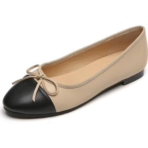 Fashion Womens Shoes Color Matching Bow Ballet Single Shoes High Quality Round Head Flats Shoes Big Yards Women Work Shoes