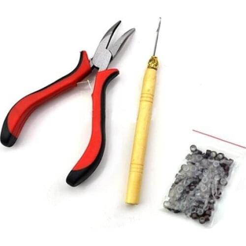 70% Hot Sale Feather Hair Extension Tool Kit Pliers + Hook + 100Pcs Micro Silicone Link Beads