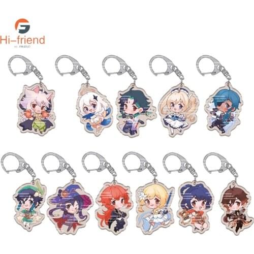 11 Style Wholesale Fashion Anime Genshin Impact Acrylic Keychain Zhongli Diluc Venti Paimon Kawaii Funny Keyring for Fans