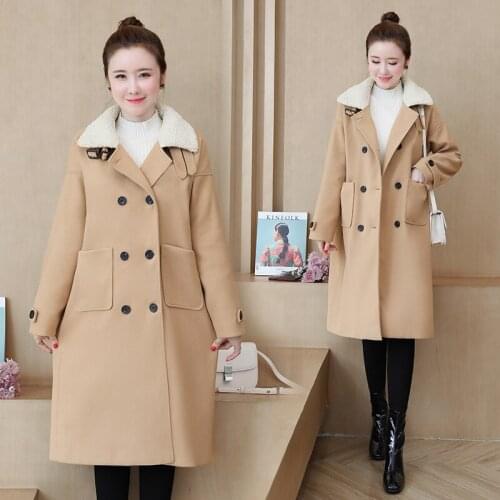 Autumn winter overcoat plus size Female woolen coats new style khaki double-breasted solid color warm fashion outwear D201