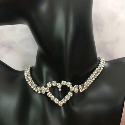 Fashion Love Heart Full Rhinestone Crystal Necklace