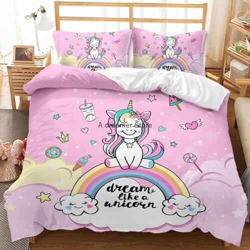 Cartoon Unicorn Pony Bedding Cover Bedding Set Girls Kids Duvet Cover Lovely Comforter Bed Linen Bed Set Cute Kawaii