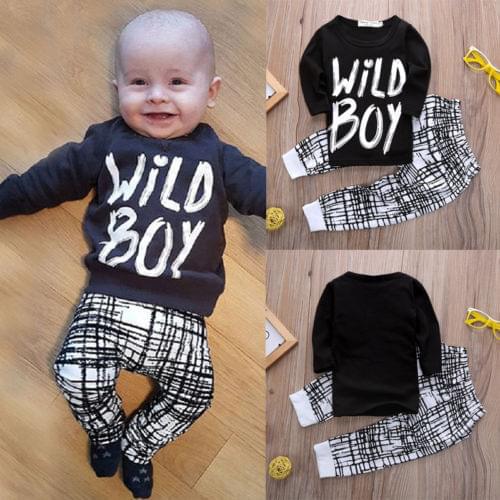 Newborn Infant Toddler Baby Boy Wild Boy Casual T shirt Tops Leggings Pants 2PCS Outfits Set Clothes