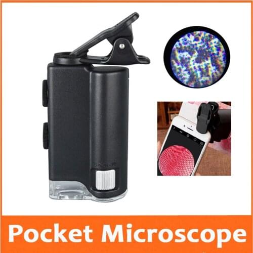 60X -100X Zoom Adjustable LED Illuminated Jewelers Pocket Microscope Reading Glass Magnfier with Light Mobile Phone Mount Clip