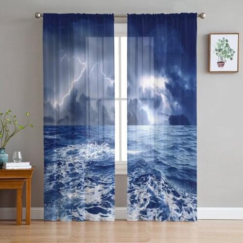 Raging Ocean Lightning Window Treatment Tulle Modern Sheer Curtains for Kitchen Living Room the Bedroom Curtains Decoration