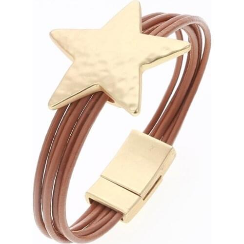 Alloy Star Magnet Button Multilayers Leather Charm Bangle Bracelet 3 Colors Bangles For Women