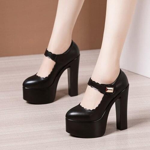 Genuine Leather Women Shoes Square High Heels Women Platform Pumps Spring Shallow Mouth Office High Heels Girls' Leather Shoes
