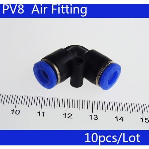 High quality 10Pcs PV8 Pneumatic 8mm to 8mm Right Angle Quick Fittings Connector Adapter