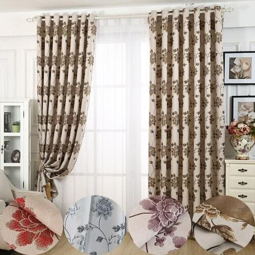 Jacquard Flower Blackout Bedroom Curtains Luxury Window Door Decoration Valances Grommet Custom Made Living Room Kitchen Panels