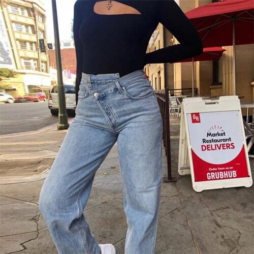 Women Irregular Denim Wide Leg Pants High Waist Jeans Streetwear Loose Long Boyfriend Jeans