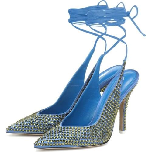 Womens Pointy Toe Rhinestones Stilettos High Heel Slingbacks Sandals Shoes Ankle Straps Pumps Plus Size 34-46 New 2021