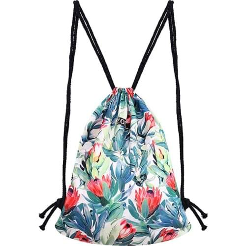 Coofit Floral Printing Drawstring Bagpack Girls Canvas String Shoulder Bags Women Colorful Sunflowers Letters Printing Backpacks