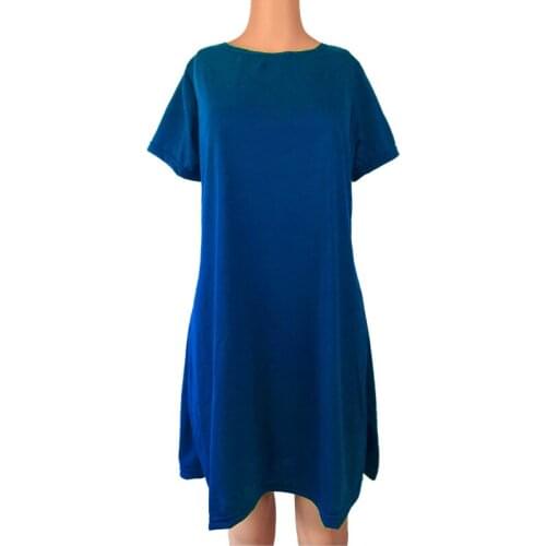 Summer Womens Clothing Short Sleeved Dress Solid Color Big Swing Lady Round Neck Stitching