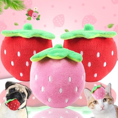 1pcs Plush Dog Toys Squeaky Strawberry Puppy Chew Toy Interactive Cat Toys Pet Dog Sound Toys for Small Dogs Cats Playing Toys