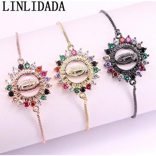10Pcs, Jesus Virgin Mary Charms, Rainbow CZ Micro Pave Religious Connector Beads Bracelet fashion jewelry