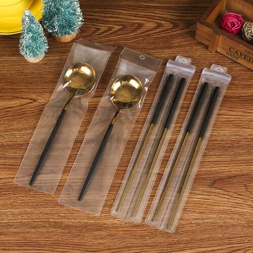 100pcs Plastic Tableware Storage Bag Frosted Transparent Cutlery Spoon Fork Chopsticks Packaging Retail Gift Bag