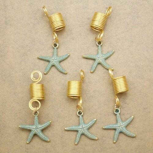 5x Viking Starfish Dreadlock Rasta Beard Bead Braid Hair Cuff Dress Clip Pin Christmas Gift Headband Headdress Gold Jewelry