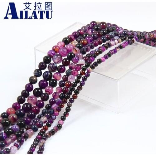 Ailatu Natural Purple Carnelian Round Onyx Stone Beads 15" Strand 6 8 10 12 14MM Pick Size For Jewelry Making
