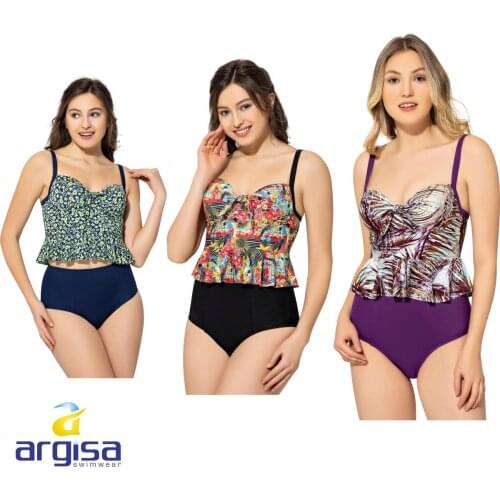 Argisa 5055 High Waist Patterned Slim Halter Ruffle Tankini 36-42 Turkey Womens Swimwear Fashion Biquini Beachwear Two Piece