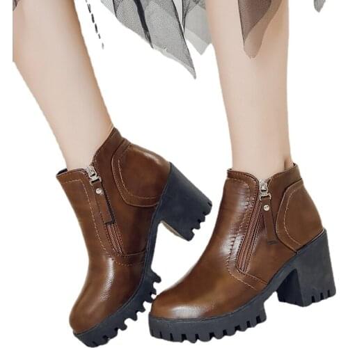 Ankle Boots Female 2021 Autumn and Winter New Stretch Thin Boots Thick High Heel Square Head Mid-Calf Martin Boots