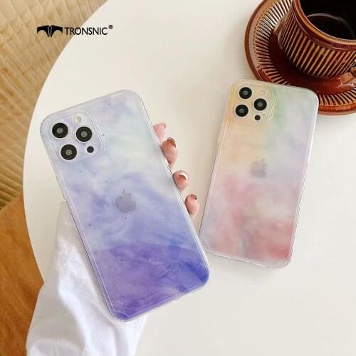 Marble Gradient Frame Phone Case for iPhone 12 11 Pro Max XR Xs MAX Soft Purple Magic Silicone Case for iPhone 6s 7 8 Plus Cover